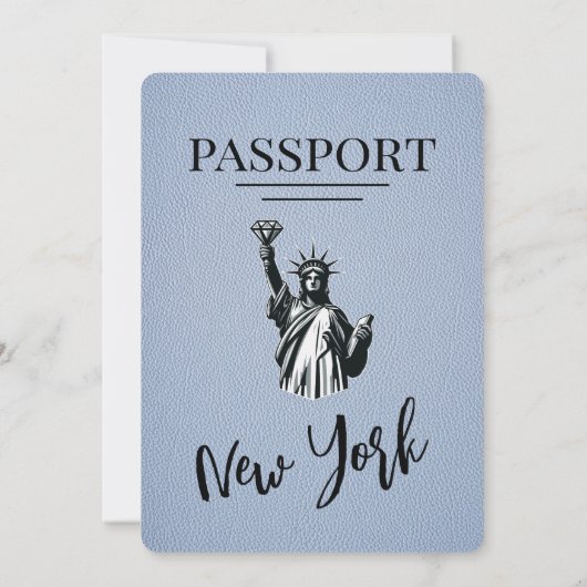 Dusty Blue New York Passport Wedding Kaart (Achterkant)