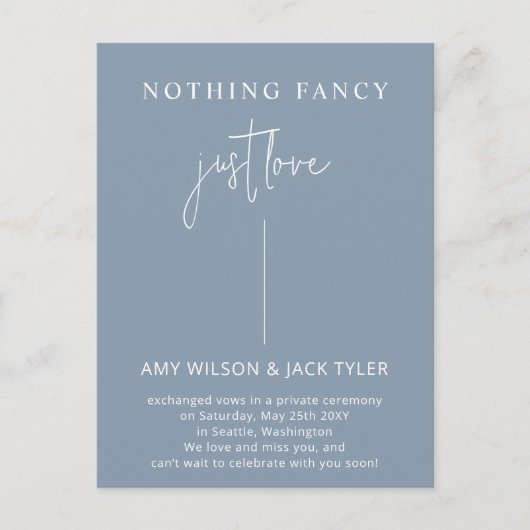 Dusty Blue Niets Fancy Gewoon Liefde Bruiloft Briefkaart (Voorkant)