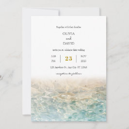 Dusty Blue Ocean Ripples White Sandy Beach Wedding Kaart