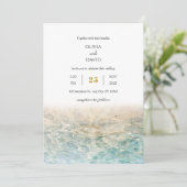Dusty Blue Ocean Ripples White Sandy Beach Wedding Kaart (Staand voorkant)