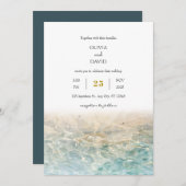 Dusty Blue Ocean Ripples White Sandy Beach Wedding Kaart (Voorkant / Achterkant)