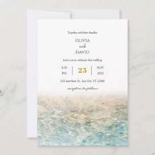 Dusty Blue Ocean Ripples White Sandy Beach Wedding Kaart