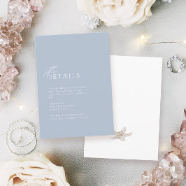 Dusty blue oceanische details over strandbruiloft informatiekaartje