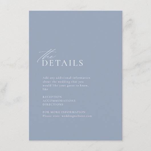 Dusty blue oceanische details over strandbruiloft informatiekaartje (Voorkant)