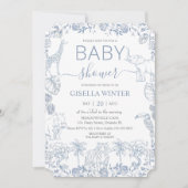 Dusty Blue Oerwoud Animals Toile Baby shower Kaart (Voorkant)
