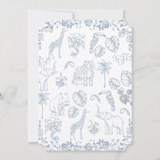 Dusty Blue Oerwoud Animals Toile Baby shower Kaart (Achterkant)