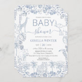 Dusty Blue Oerwoud Animals Toile Baby shower Kaart (Voorkant / Achterkant)