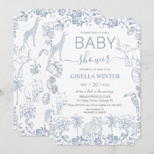Dusty Blue Oerwoud Animals Toile Baby shower Kaart