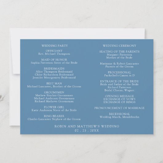 Dusty Blue (of ander) Wedding Program - Tijdlijn (Achterkant)
