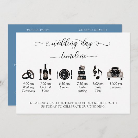 Dusty Blue (of ander) Wedding Program - Tijdlijn (Voorkant / Achterkant)