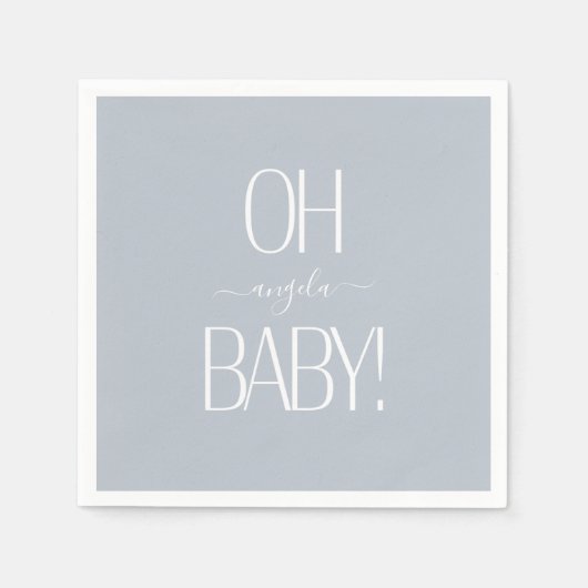 Dusty Blue Oh Baby Custom Shower Paper Napkin Servet (Voorkant)