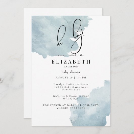 Dusty Blue Oh Boy Baby shower Kaart (Voorkant / Achterkant)