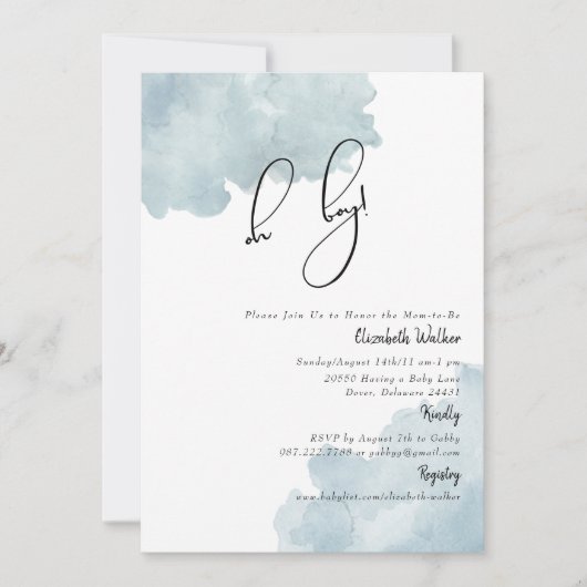 Dusty Blue Oh Boy Baby shower Kaart (Voorkant)