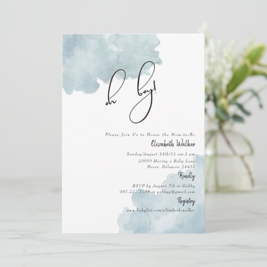 Dusty Blue Oh Boy Baby shower Kaart (Staand voorkant)