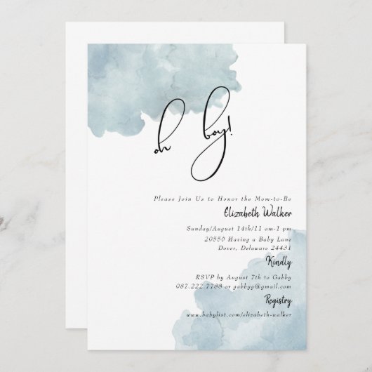 Dusty Blue Oh Boy Baby shower Kaart (Voorkant / Achterkant)