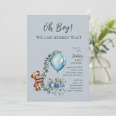 Dusty Blue Oh Boy We Can Barly Wait Baby shower Kaart (Staand voorkant)