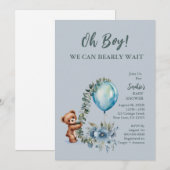 Dusty Blue Oh Boy We Can Barly Wait Baby shower Kaart (Voorkant / Achterkant)