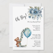 Dusty Blue Oh Boy We Can Barly Wait Baby shower Kaart (Voorkant)