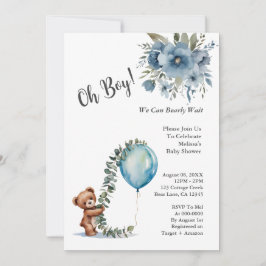 Dusty Blue Oh Boy We Can Barly Wait Baby shower Kaart