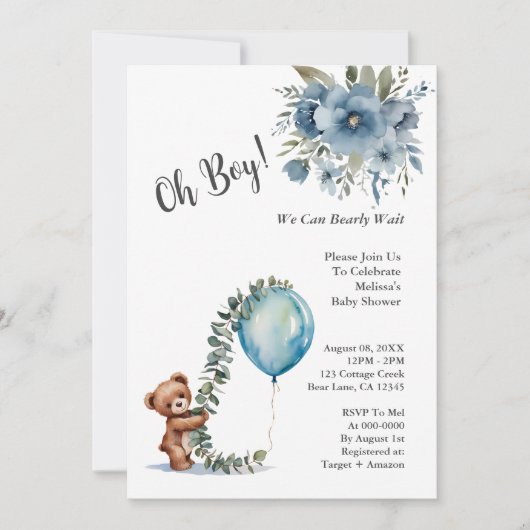 Dusty Blue Oh Boy We Can Barly Wait Baby shower Kaart (Voorkant)