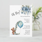 Dusty Blue Oh Boy We Can Barly Wait Baby shower Kaart (Staand voorkant)