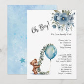 Dusty Blue Oh Boy We Can Barly Wait Baby shower Kaart (Voorkant / Achterkant)