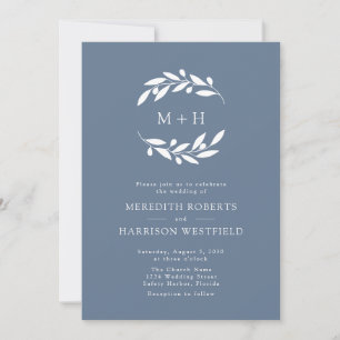 Dusty Blue Olive Branch Monogram krans bruiloft Kaart