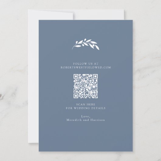 Dusty Blue Olive Branch Monogram krans bruiloft Save The Date (Achterkant)