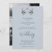 Dusty Blue Olive Branch Monogram Photo Wedding  Kaart (Voorkant / Achterkant)