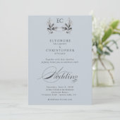 Dusty Blue Olive Branch Monogram Photo Wedding  Kaart (Staand voorkant)