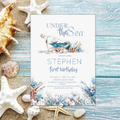 Dusty Blue Onder het Zee Schattige 1e Verjaardagsf Kaart