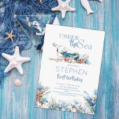 Dusty Blue Onder het Zee Schattige 1e Verjaardagsf Kaart