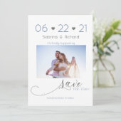 Dusty Blue One Photo Minimalist Save the Date (Staand voorkant)