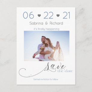 Dusty Blue One Photo Minimalist Save the Date Briefkaart
