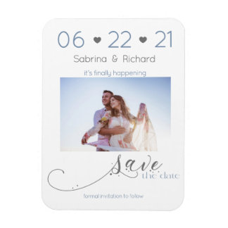 Dusty Blue One Photo Minimalist Save the Date Magneet