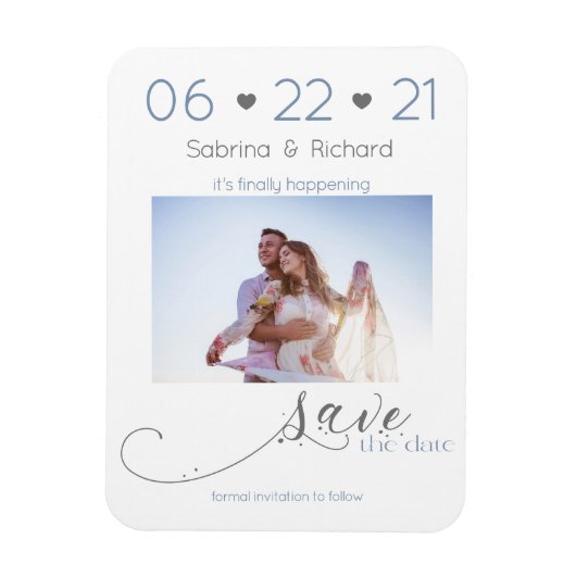 Dusty Blue One Photo Minimalist Save the Date Magneet (Verticaal)