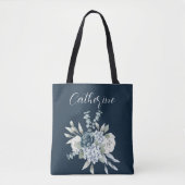 Dusty Blue One Side Script Persoonlijke naam Boho Tote Bag (Voorkant)