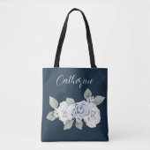 Dusty Blue One Side Script Persoonlijke naam Boho Tote Bag (Voorkant)