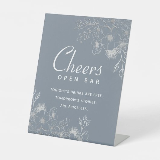 Dusty Blue Open Bar Wedding Pedestal Sign Reclamebord Met Voetstuk (Voorkant)