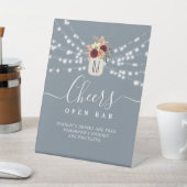 Dusty Blue Open Bar Wedding Sign Reclamebord Met Voetstuk (Insitu)