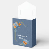 Dusty Blue Oranje Gold Peony Roos Wedding Bedankdoosjes (Geopend)