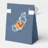 Dusty Blue Oranje Gold Peony Roos Wedding Bedankdoosjes (Achterkant)