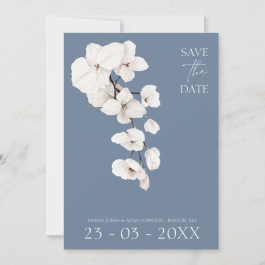 Dusty Blue Orchid Wedding Save the Date (Voorkant)