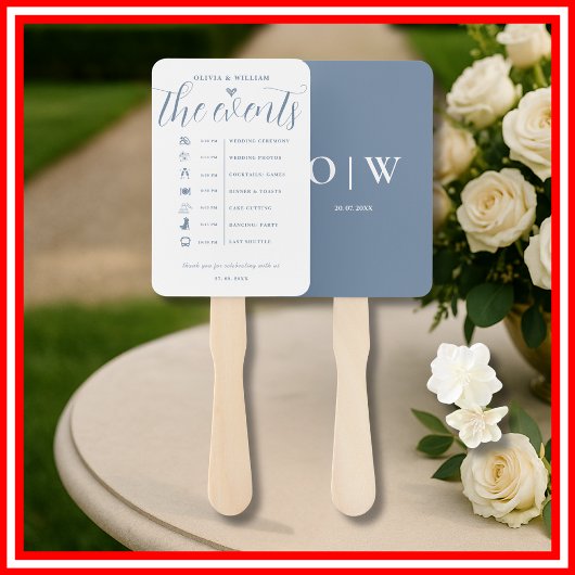 Dusty Blue Order of Events Wedding Program Hand Fa Handwaaier