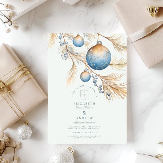 Dusty Blue Ornament Wedding Kaart