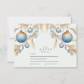 Dusty Blue Ornament Wedding RSVP Kaartje (Voorkant)