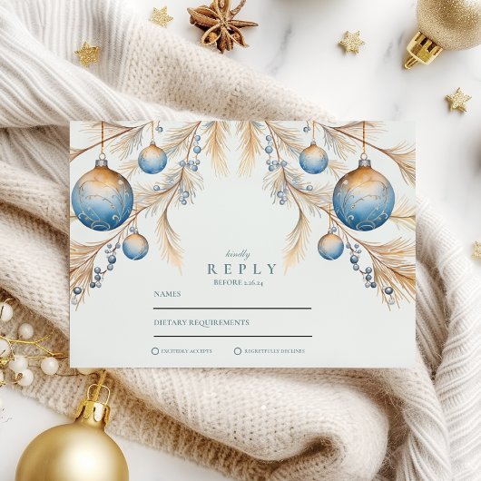 Dusty Blue Ornament Wedding RSVP Kaartje