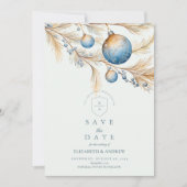 Dusty Blue Ornament Wedding Save The Date (Voorkant)