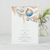 Dusty Blue Ornament Wedding Save The Date (Staand voorkant)