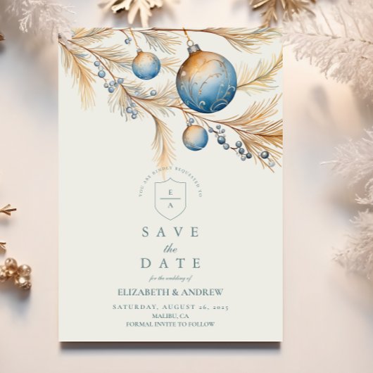 Dusty Blue Ornament Wedding Save The Date